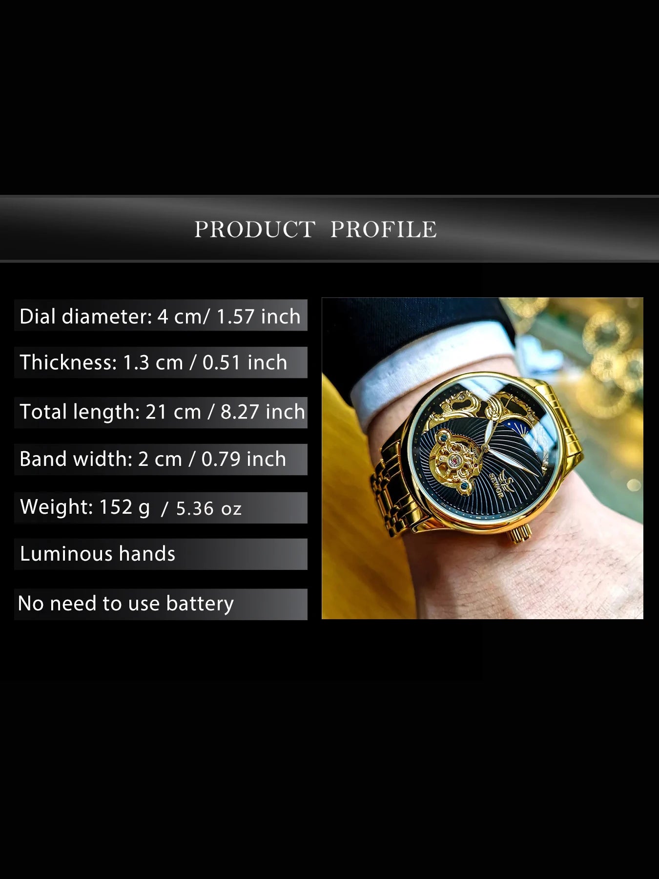 AOKULASIC Gold Skeleton Mens Watch Retro Moon Phase Tourbillon Automatic Mechanical Watches Luxury Stainless Steel Band Luminous