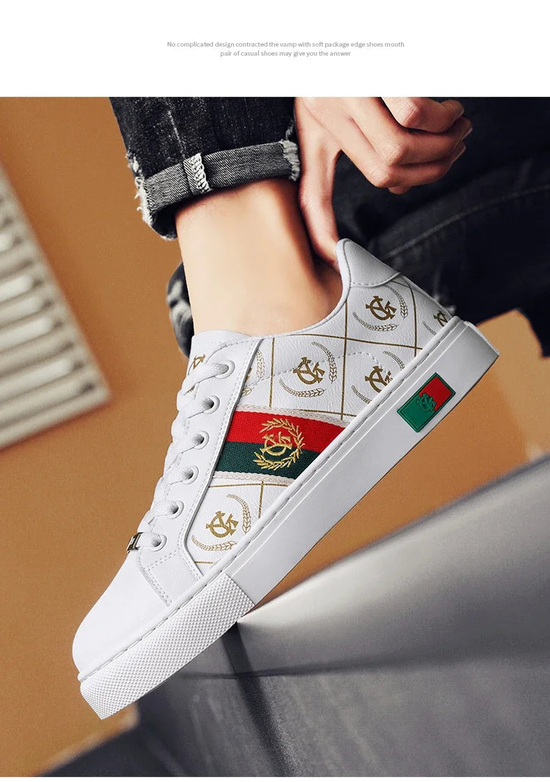 Sneakers Casual Men Designer Punk Golden Board Shoes Fashion Microfiber Leather Upper Height Increased Flat Platform Sport Shoes