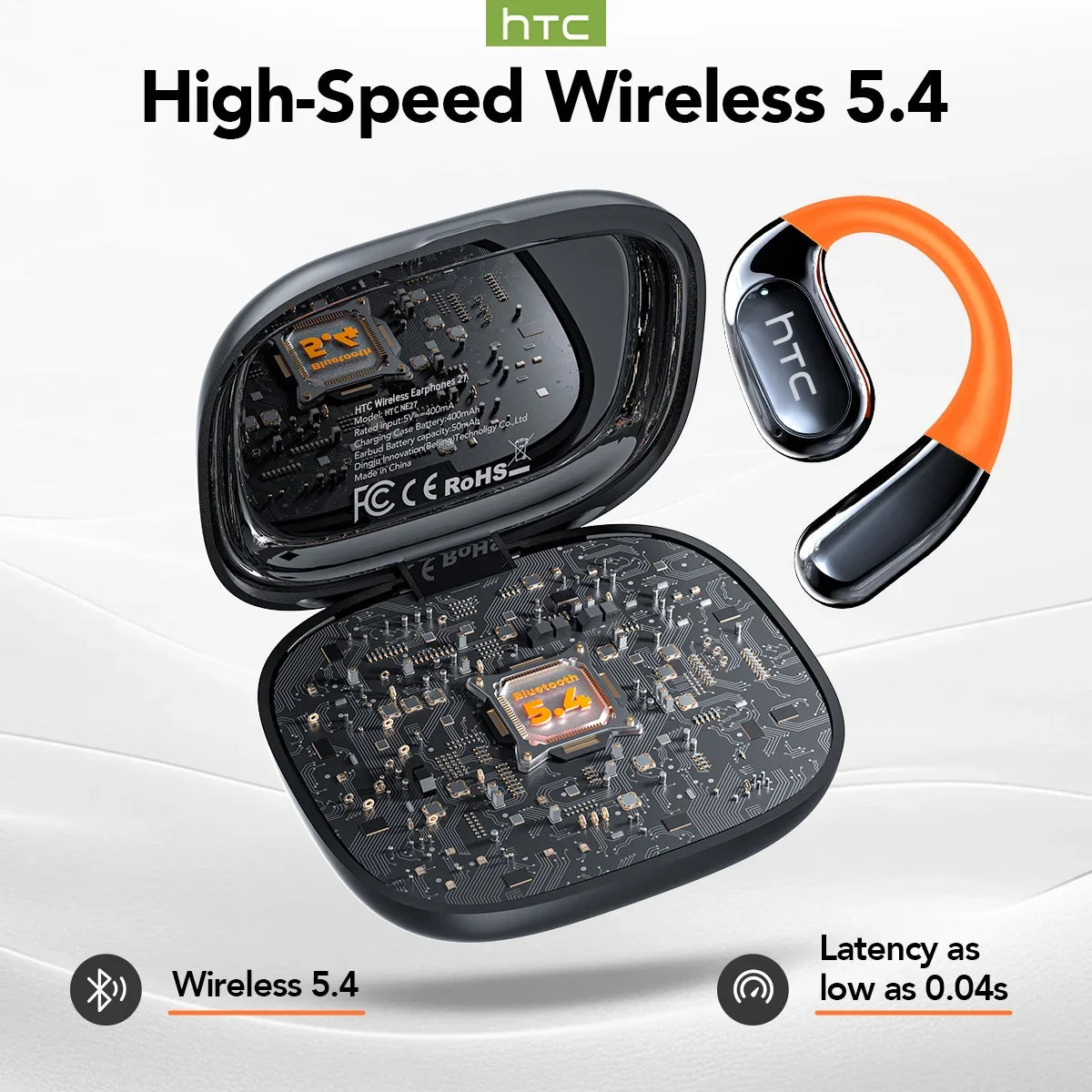 【HTC NE27】 Bluetooth Earphones AI OWS Sports Headphones LCD Screen Wireless Headphones Glowing Earhook Translator Earbuds