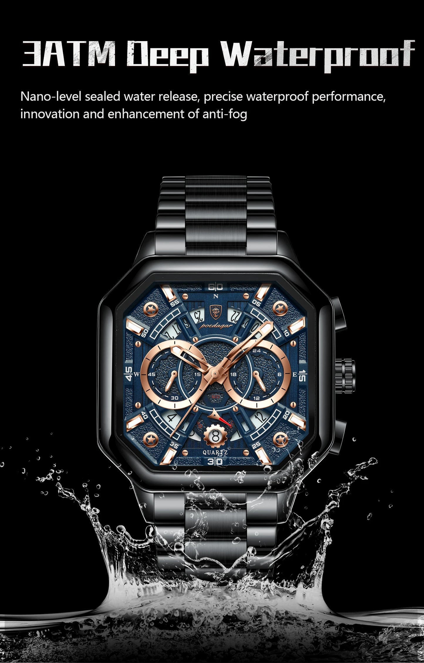 POEDAGAR Luxury Men's Quartz Clock Waterproof Luminous Chronograph Date Man Watch Stainless Steel Fashion Sports Watches For Men