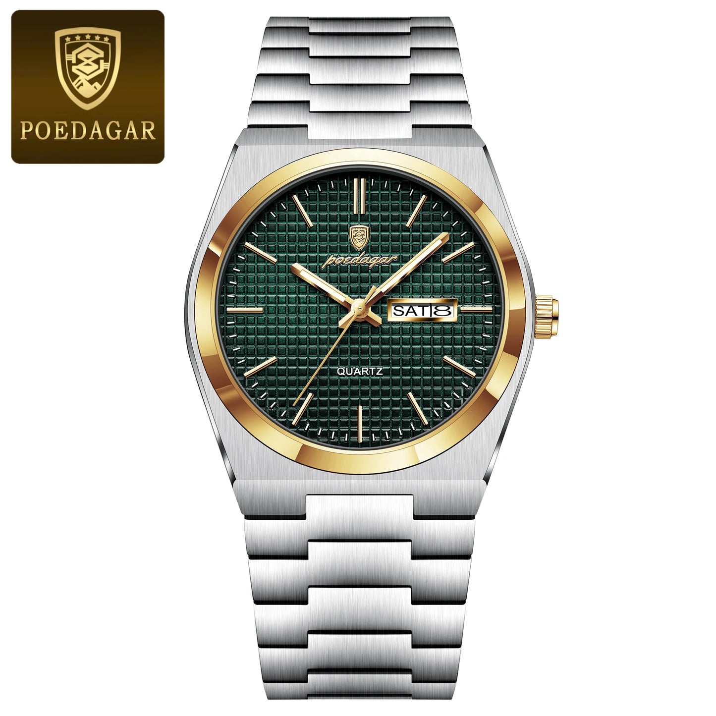 POEDAGAR Top Luxury Man Watch Waterproof Stainless Steel Men Wristwatch Luminous Date Week Fashion Business Quartz Men's Watches