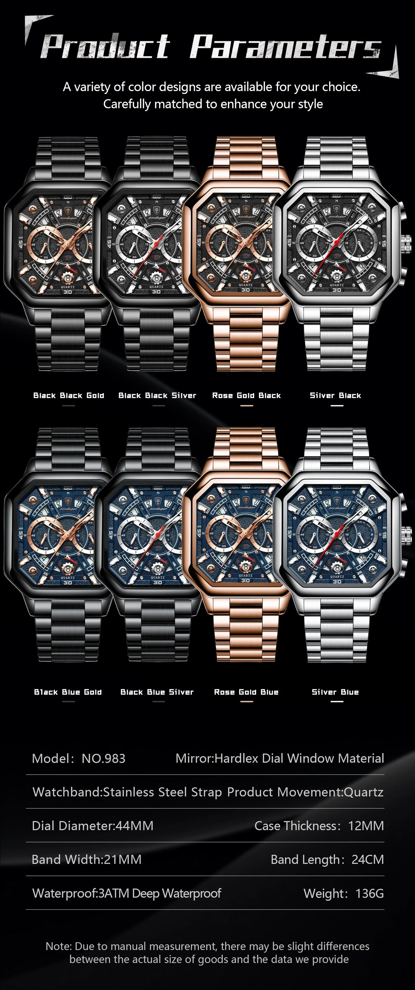 POEDAGAR Luxury Men's Quartz Clock Waterproof Luminous Chronograph Date Man Watch Stainless Steel Fashion Sports Watches For Men