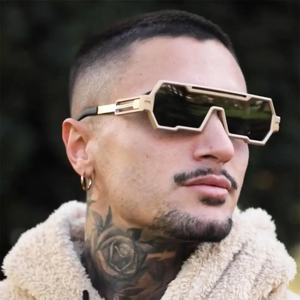 Metal Steampunk Sunglasses Trendy Punk UV400 Protection Shades Big Frame Irregular Square Sun Glasses for Men