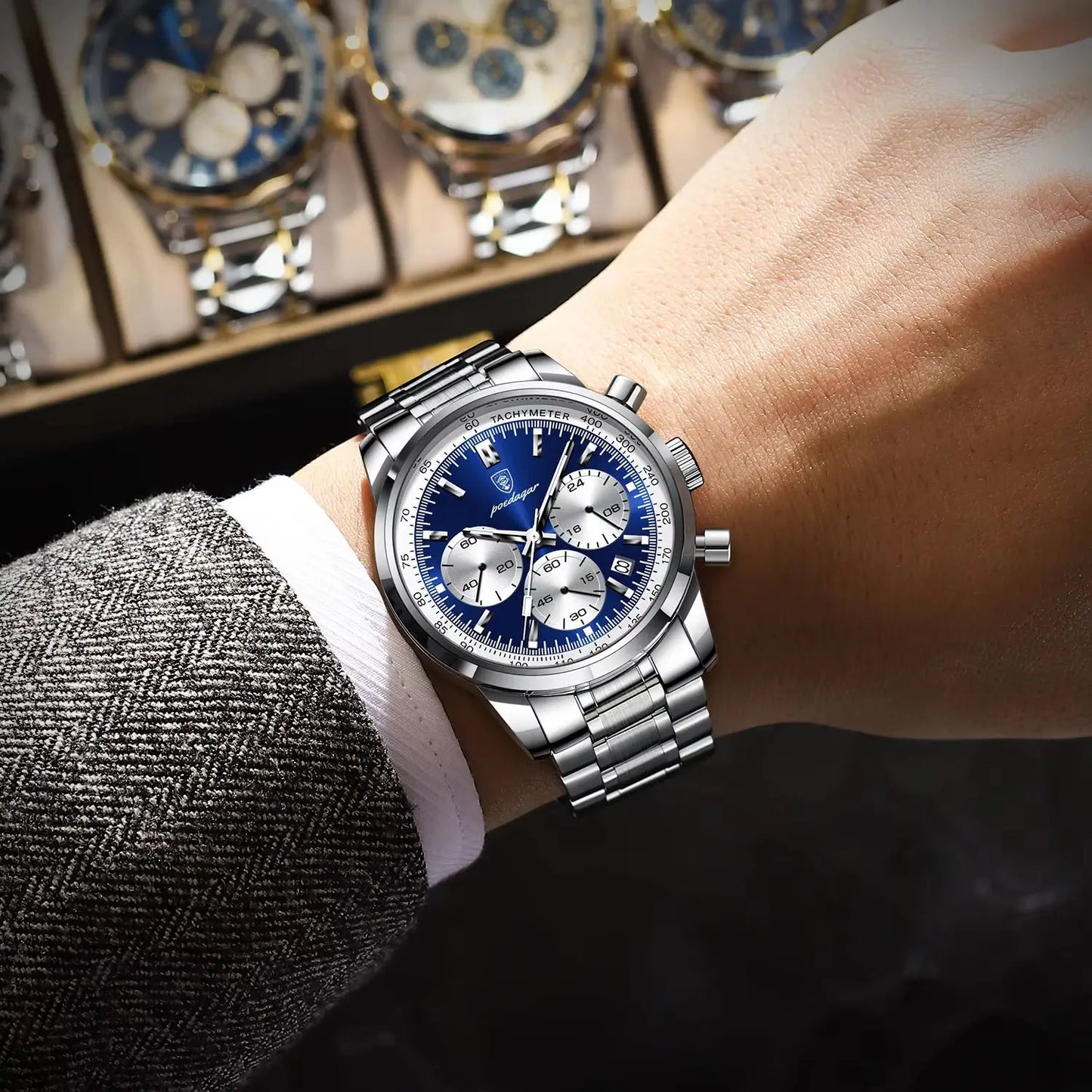 POEDAGAR Top Brand Luxury Man Watches Waterproof Luminous Date Chronograph Men's Quartz Watch Stainless Steel Sports Men Watch