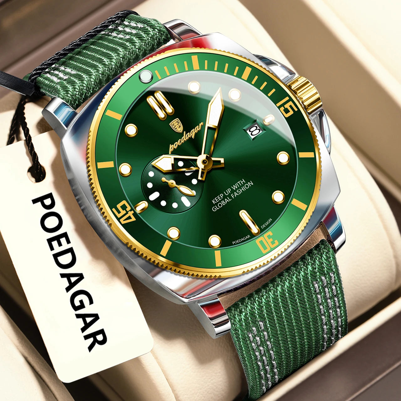 POEDAGAR Luxury Fashion Man Watch Luminous Waterproof Date Sport Watches For Men Nylon Leather Quartz Business Men's Clock Reloj