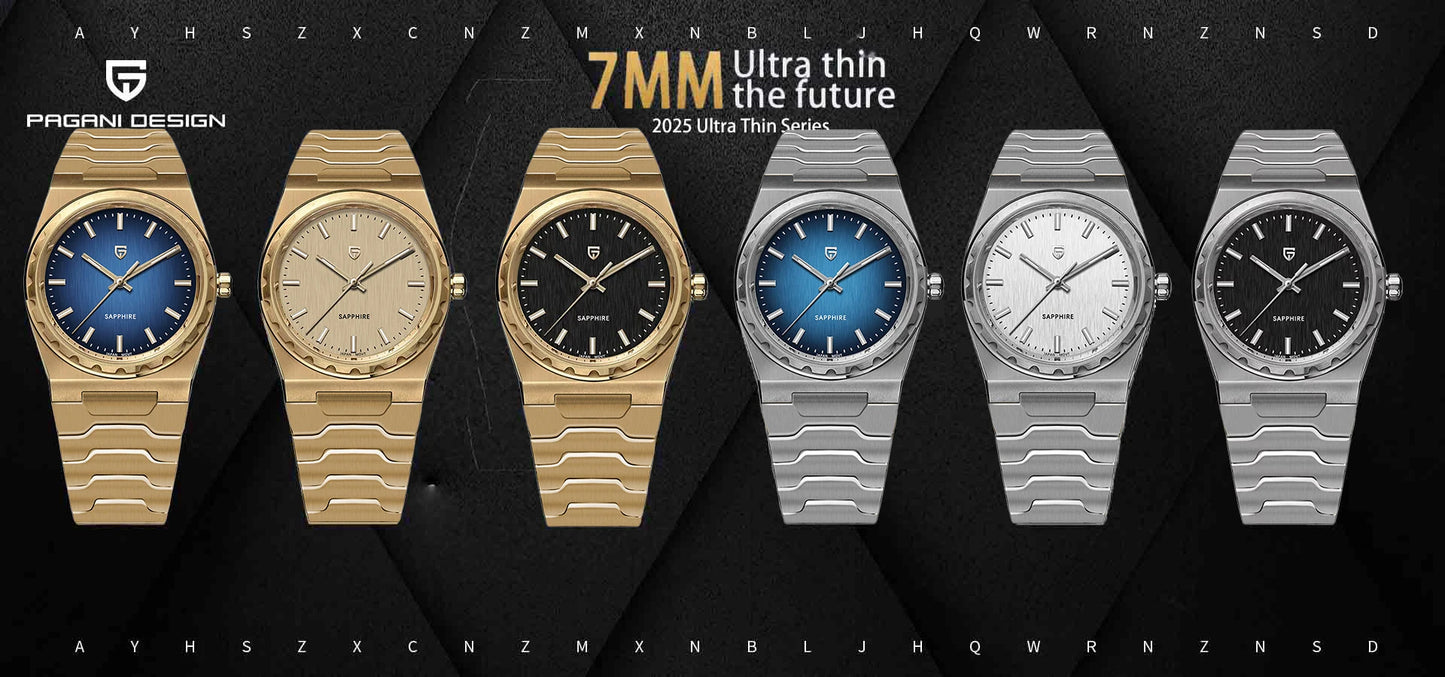 PAGANI DESIGN 2025 New Thin 7mm Fashion Men's Quartz Watch 10Bar Waterproof Stainless Steel Sapphire C3 Upgrade V2 reloj hombre