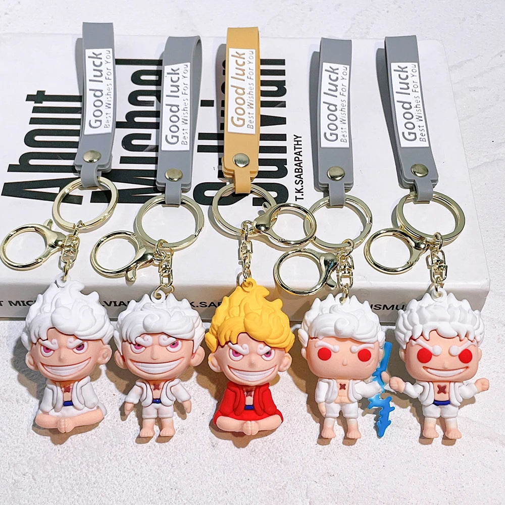 Anime One Piece Monkey D Luffy Keychain Nika Luffy Gear 5 Silicone Figure Pendant Keyring Holder Accessories Gifts for Friend
