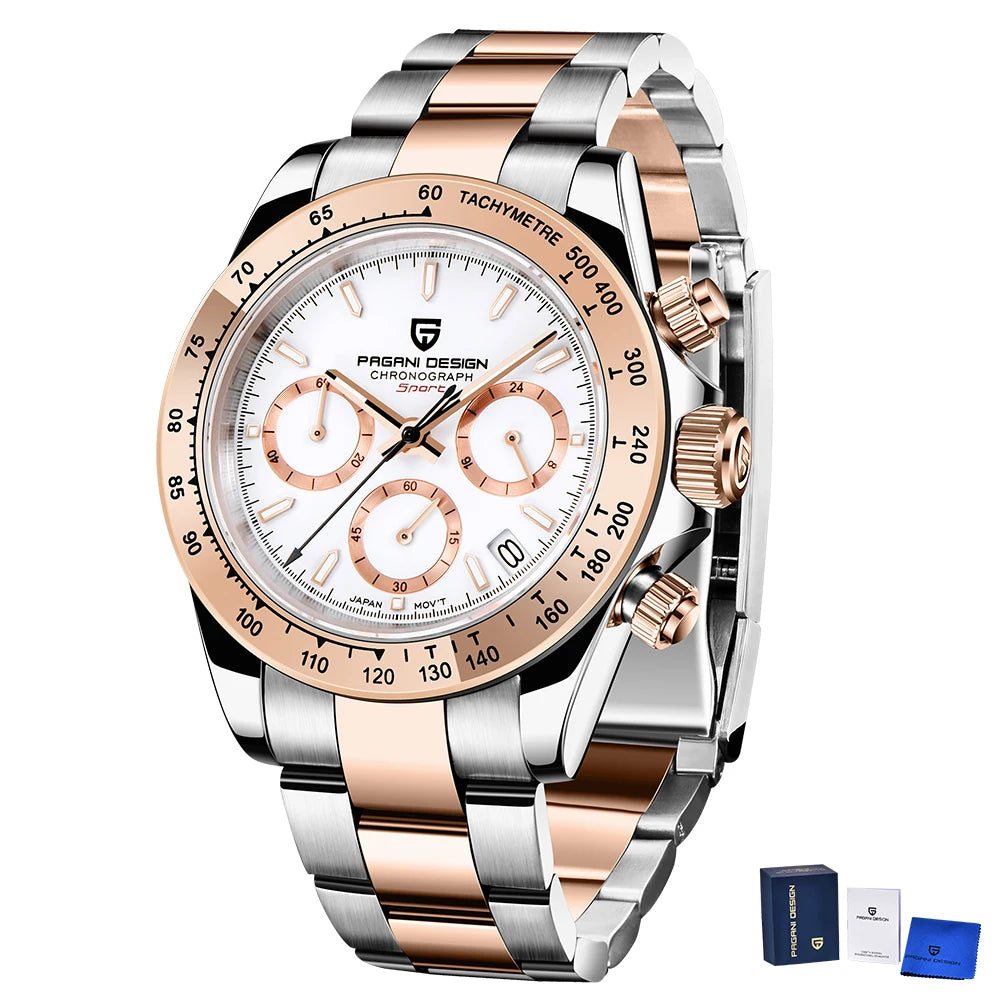 PAGANI DESIGN 2025 New Gold 1644 Men's Watches Top Brand Luxury Mens Quartz Wrist Watch Men Watch Men Sport Chronograph+Gift Box