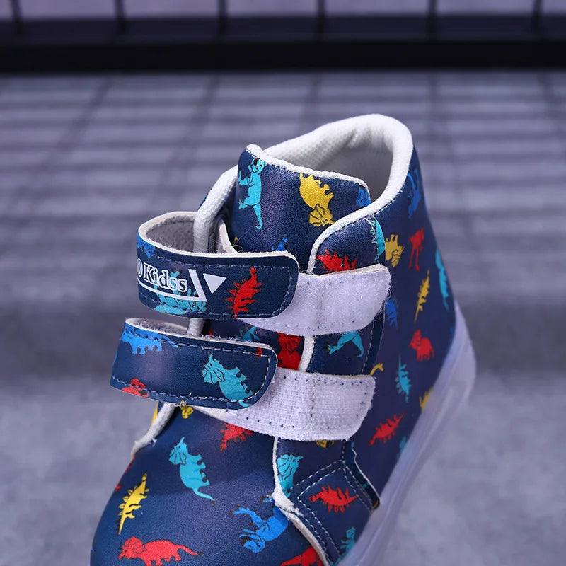 Graffiti Light Shoe 2025autumn New 1-6y Super Dazzling Kid Sneaker Cartoon Dinosaur Boy Shoe LEDCasual Kid Shoeкроссовки Детские