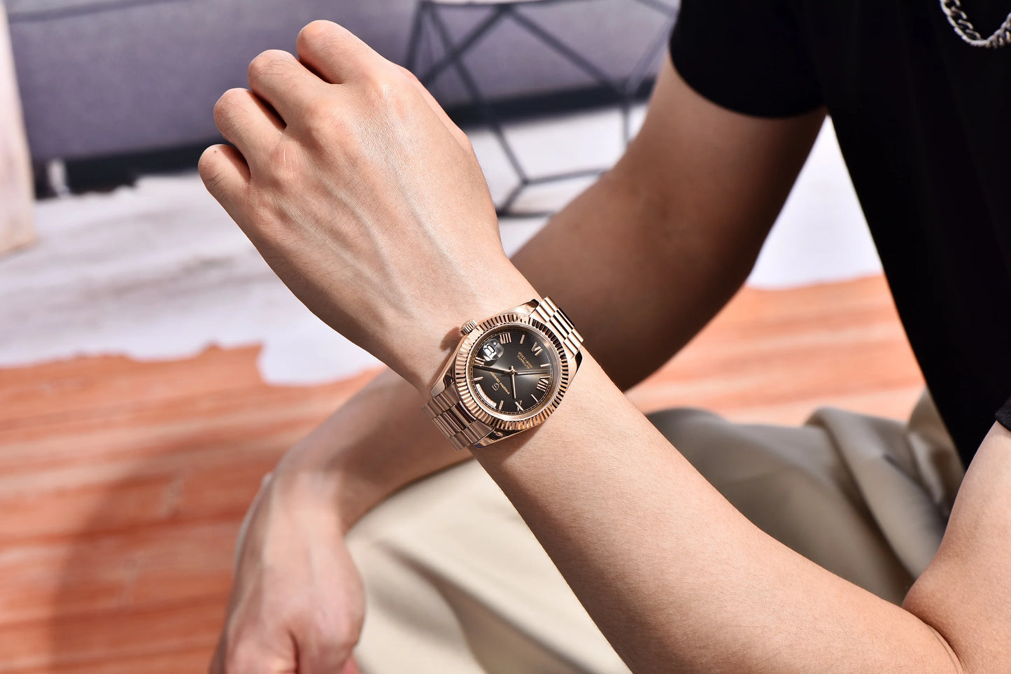 PAGANI DESIGN 2025 New Luxury Rose Gold DD40 Automatic Watch For Men NH36A Mechanical Wristwatch Men Stainless steel Waterproof