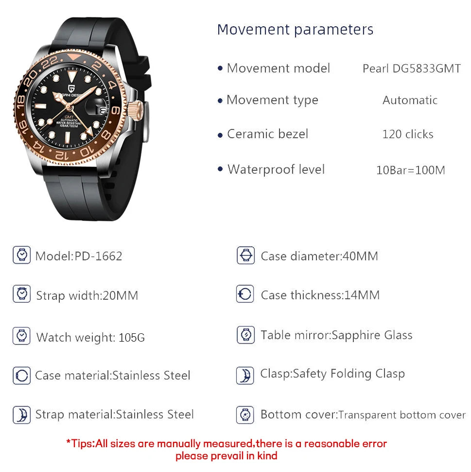 PAGANI DESIGN Men Watch Original Automatic Mechanical Watch For Man Scale Waterproof Luminous StainlessSteel watch Reloj PD-1662