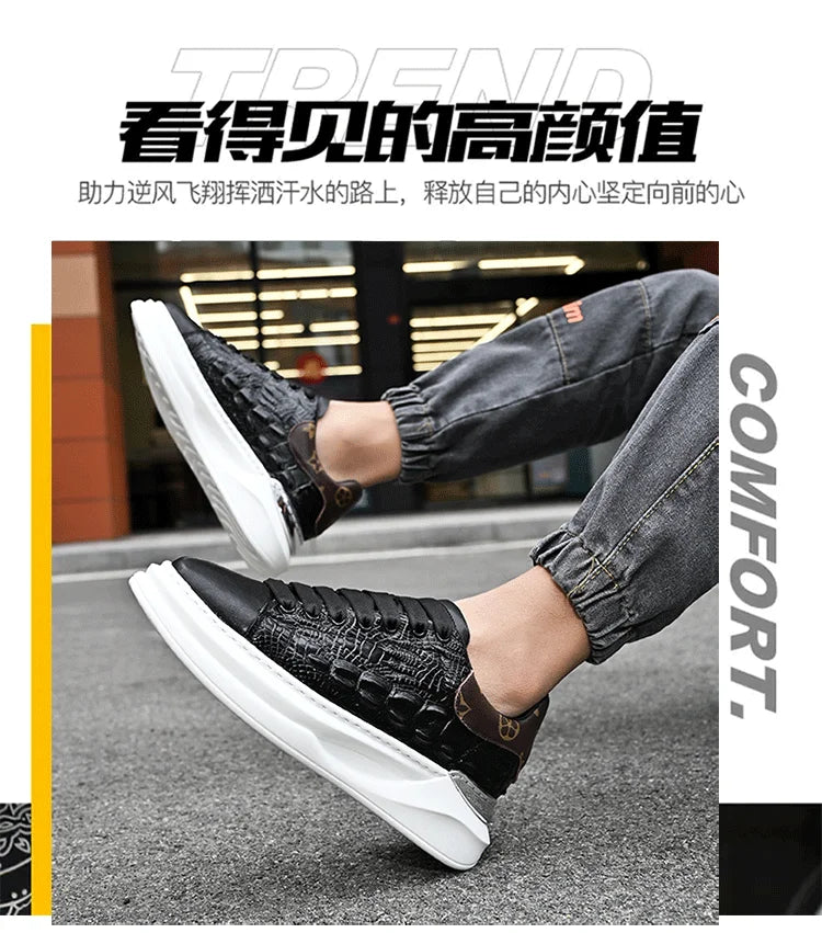 Men's Sneakers Genuine Leather Breathable Casual Shoes Light Anti Slip Walking Loafers Academy Style Board Shoes Tenis Masculino