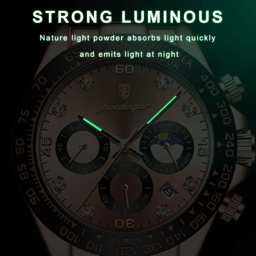 POEDAGAR High Quality Luxury Men Wristwatch Waterproof Luminous Chronograph Date Men's Quartz Watch Outdoor Fashion Man Watches