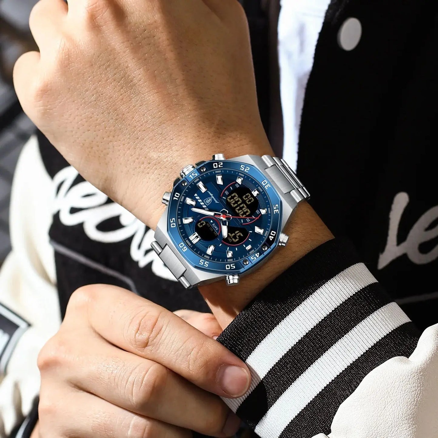 POEDAGAR Original Sports Men Wristwatch Week Date Waterproof LED Quartz Man Watch Stainless Steel Military Digital Men's Watches