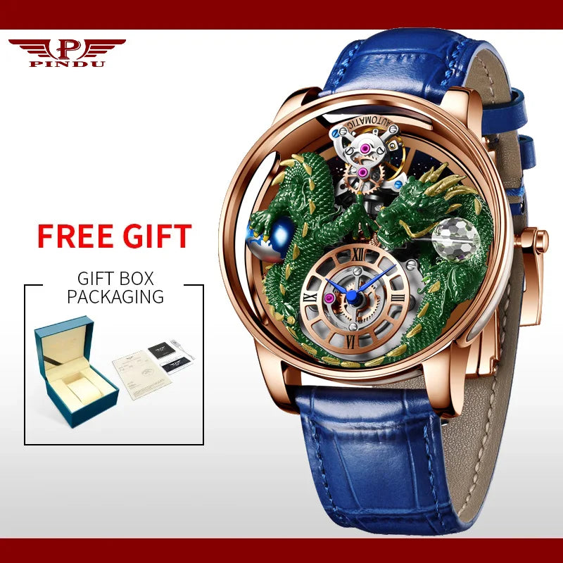 PINDU New Watchmakings House of Dragons Astronomia Art 3D Gold Dragon Astronomia Quartz Watch Men Astronomia Solar Montre Homme