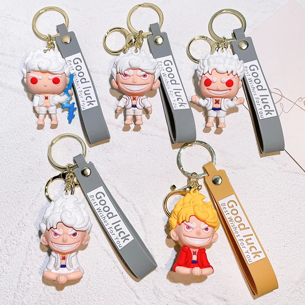 Anime One Piece Monkey D Luffy Keychain Nika Luffy Gear 5 Silicone Figure Pendant Keyring Holder Accessories Gifts for Friend