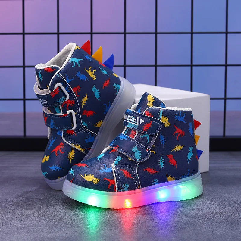 Graffiti Light Shoe 2025autumn New 1-6y Super Dazzling Kid Sneaker Cartoon Dinosaur Boy Shoe LEDCasual Kid Shoeкроссовки Детские