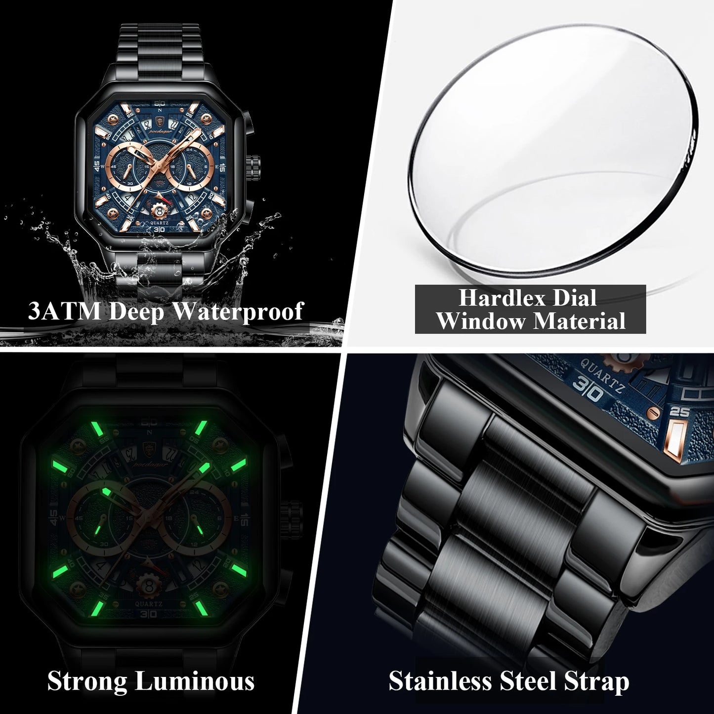POEDAGAR Luxury Men's Quartz Clock Waterproof Luminous Chronograph Date Man Watch Stainless Steel Fashion Sports Watches For Men
