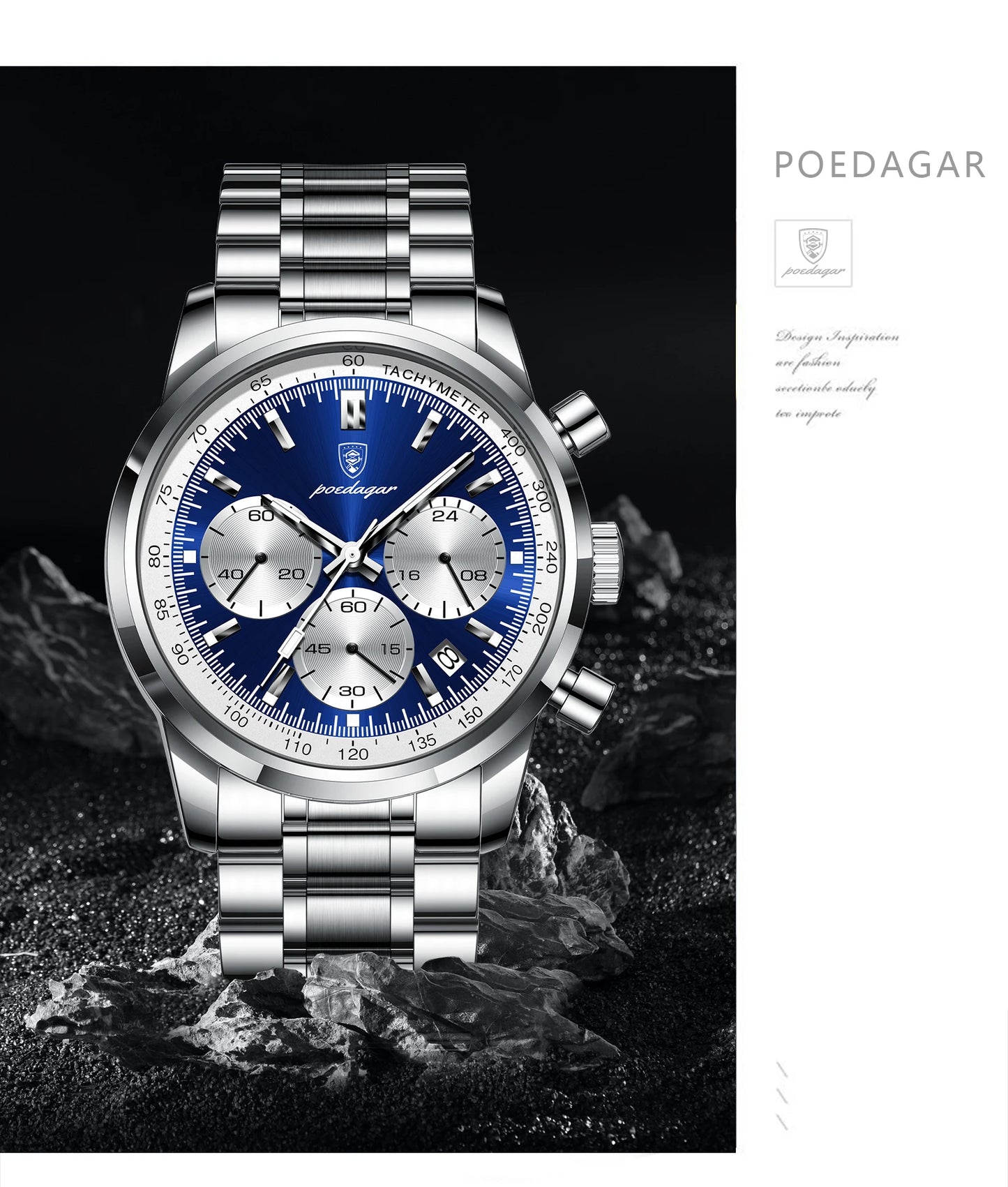 POEDAGAR Top Brand Luxury Man Watches Waterproof Luminous Date Chronograph Men's Quartz Watch Stainless Steel Sports Men Watch