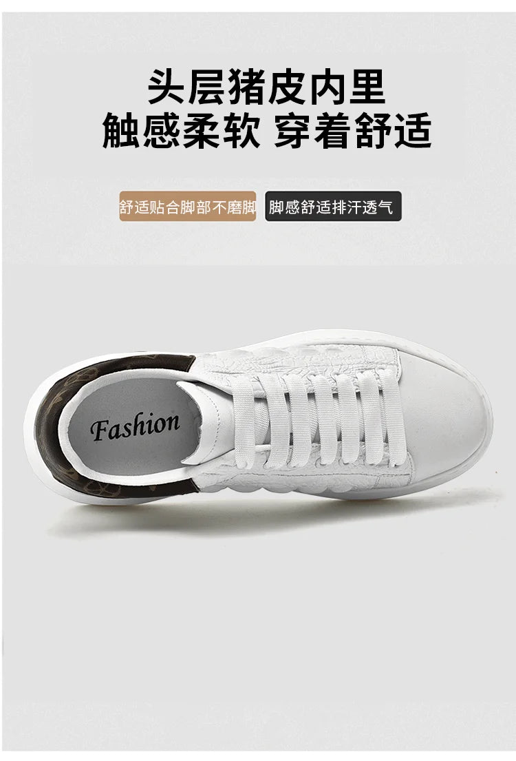Men's Sneakers Genuine Leather Breathable Casual Shoes Light Anti Slip Walking Loafers Academy Style Board Shoes Tenis Masculino