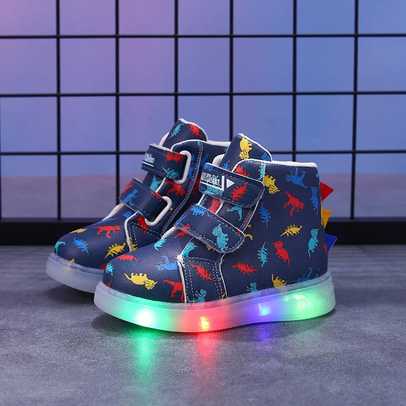 Graffiti Light Shoe 2025autumn New 1-6y Super Dazzling Kid Sneaker Cartoon Dinosaur Boy Shoe LEDCasual Kid Shoeкроссовки Детские