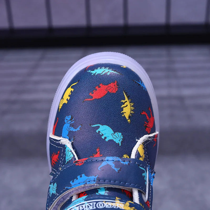 Graffiti Light Shoe 2025autumn New 1-6y Super Dazzling Kid Sneaker Cartoon Dinosaur Boy Shoe LEDCasual Kid Shoeкроссовки Детские