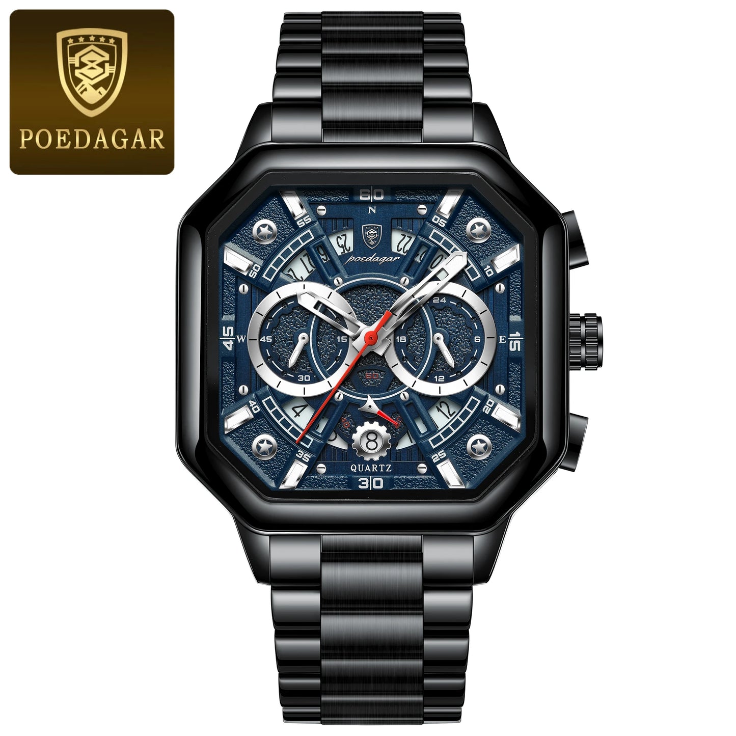 POEDAGAR Luxury Men's Quartz Clock Waterproof Luminous Chronograph Date Man Watch Stainless Steel Fashion Sports Watches For Men