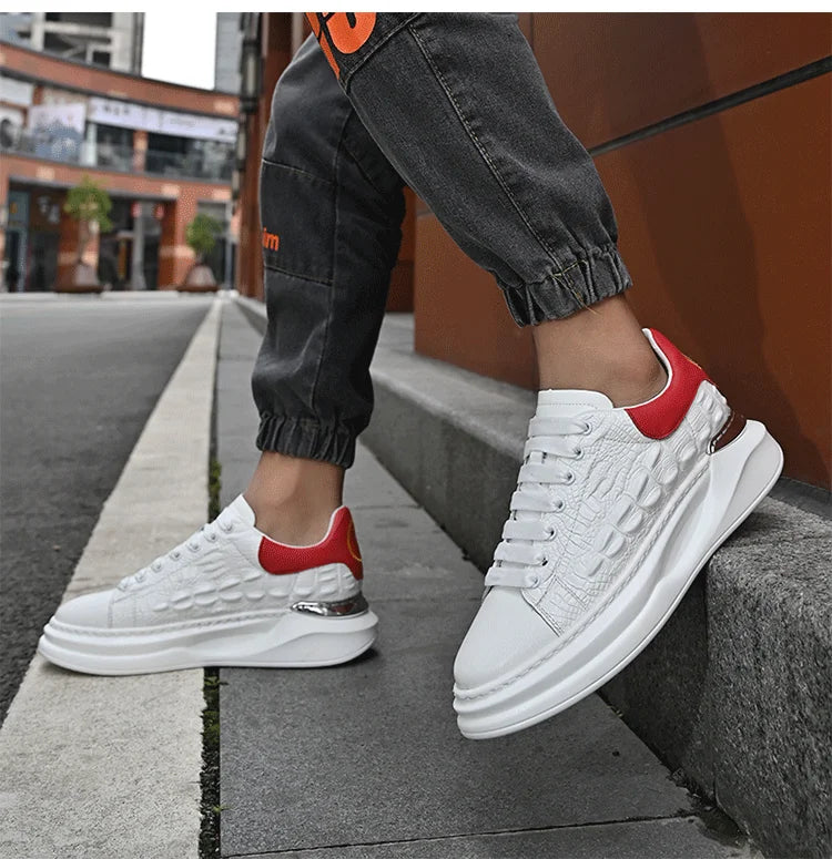Men's Sneakers Genuine Leather Breathable Casual Shoes Light Anti Slip Walking Loafers Academy Style Board Shoes Tenis Masculino