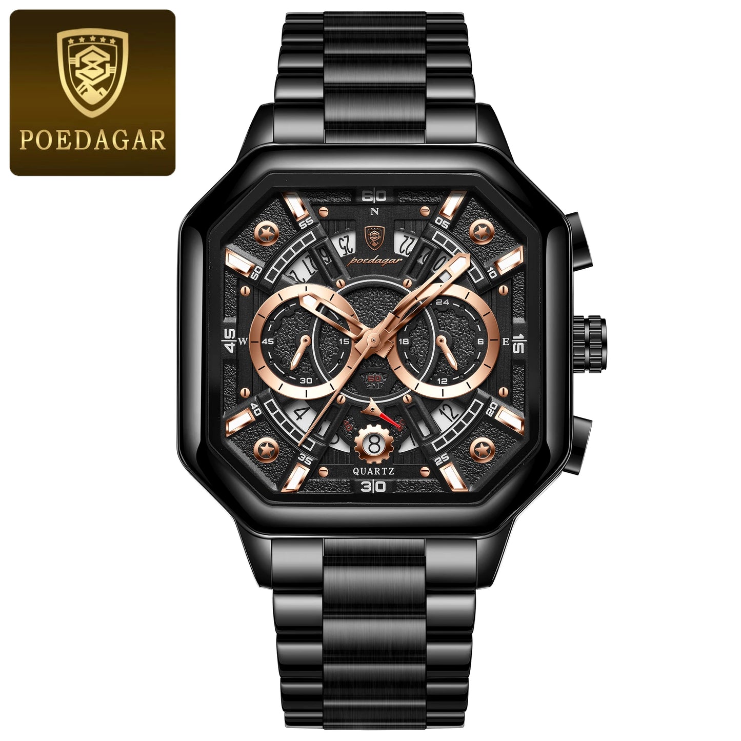 POEDAGAR Luxury Men's Quartz Clock Waterproof Luminous Chronograph Date Man Watch Stainless Steel Fashion Sports Watches For Men