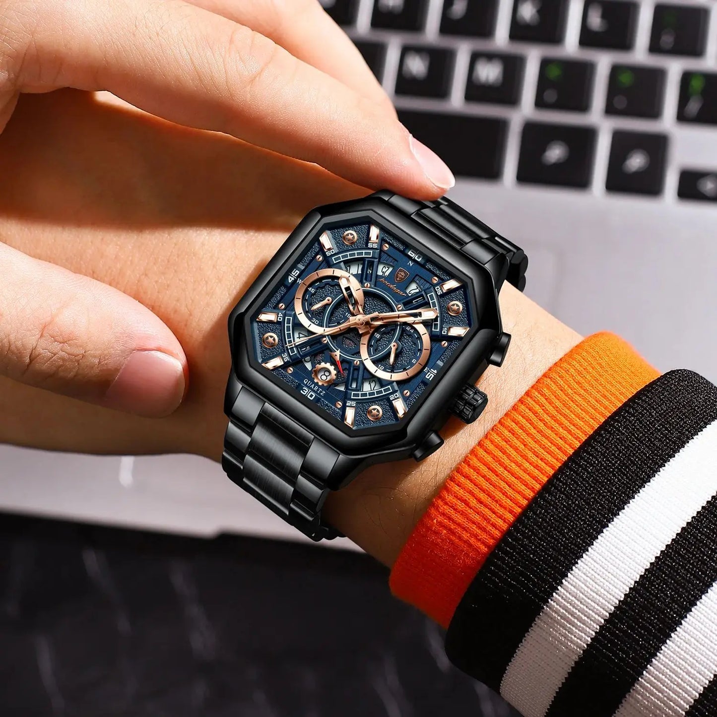 POEDAGAR Luxury Men's Quartz Clock Waterproof Luminous Chronograph Date Man Watch Stainless Steel Fashion Sports Watches For Men