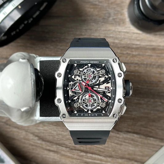 PAGANI DESIGN 2025 Barrel Shaped Hollow Classic Men Quartz Watches Multiple Time Zone Sapphire Glass Waterproof Chronograph Gift