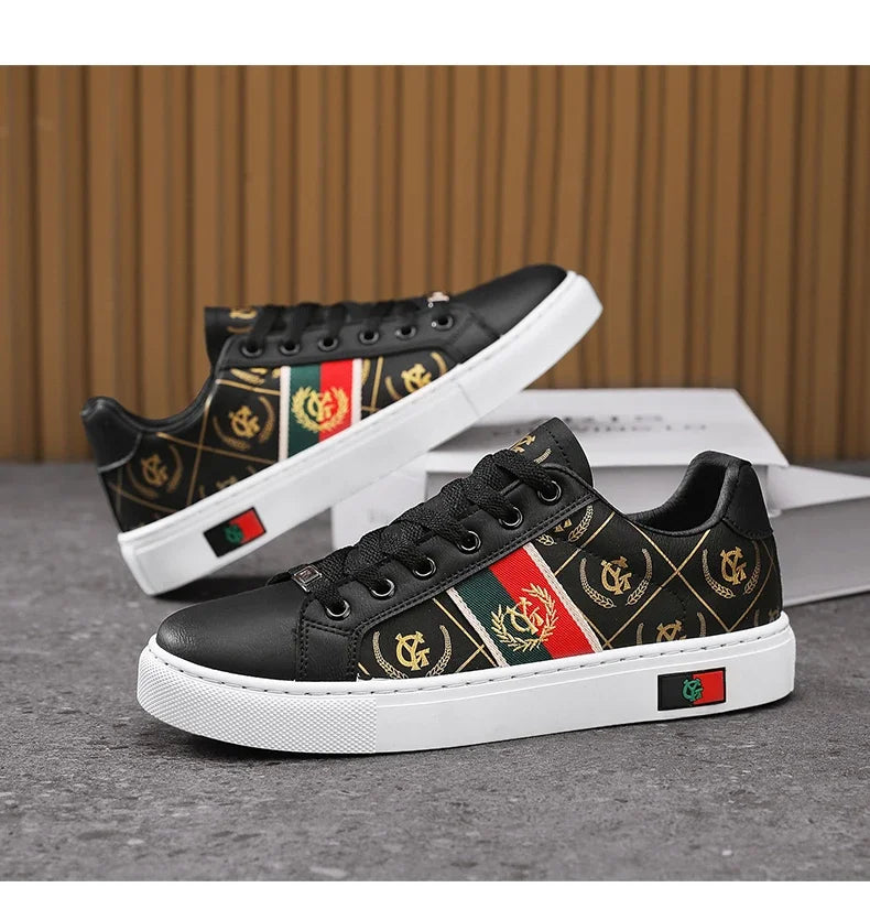 Sneakers Casual Men Designer Punk Golden Board Shoes Fashion Microfiber Leather Upper Height Increased Flat Platform Sport Shoes