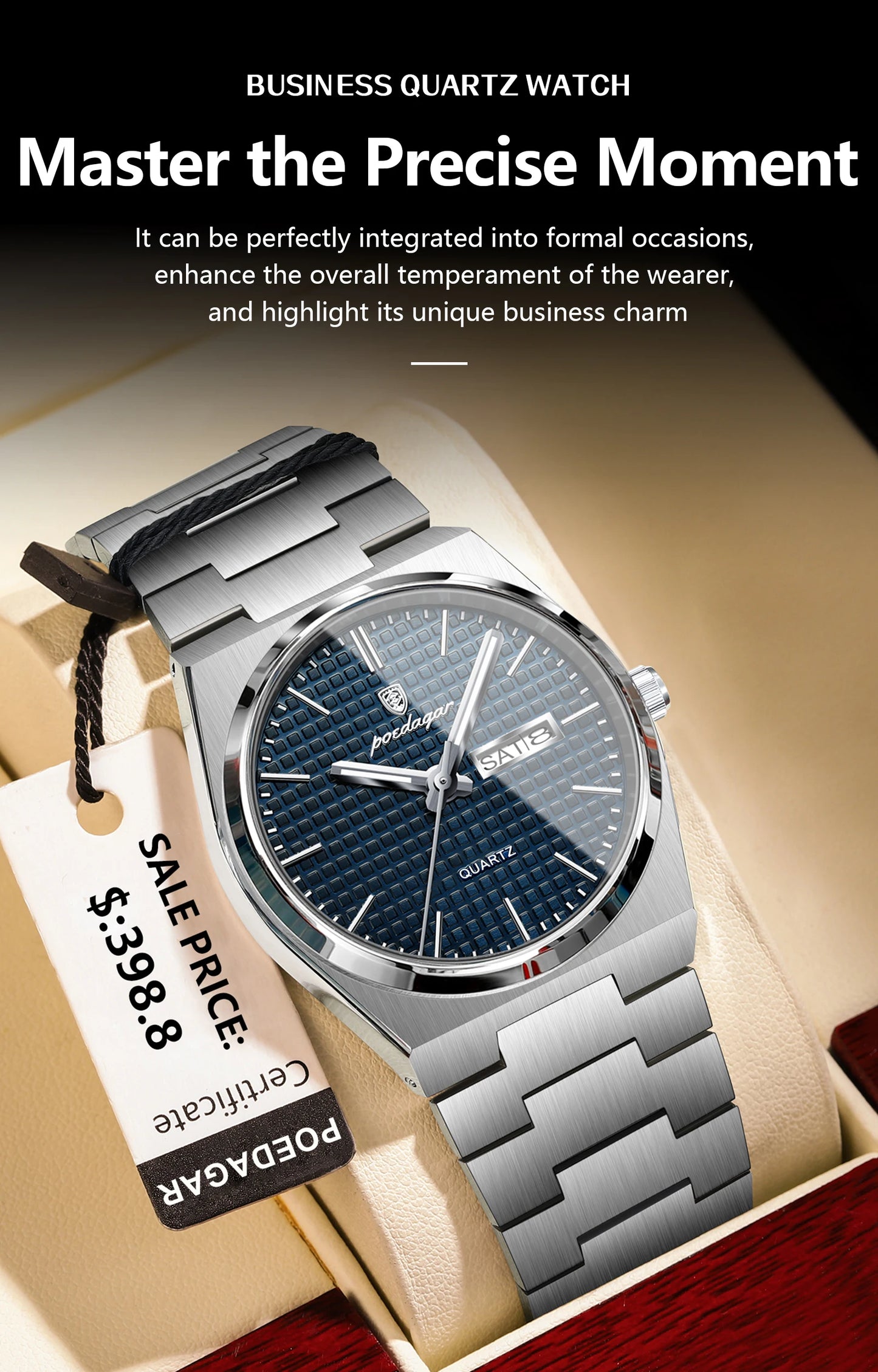 POEDAGAR Top Luxury Man Watch Waterproof Stainless Steel Men Wristwatch Luminous Date Week Fashion Business Quartz Men's Watches