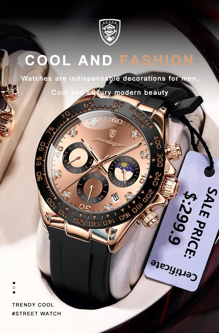 POEDAGAR High Quality Luxury Men Wristwatch Waterproof Luminous Chronograph Date Men's Quartz Watch Outdoor Fashion Man Watches