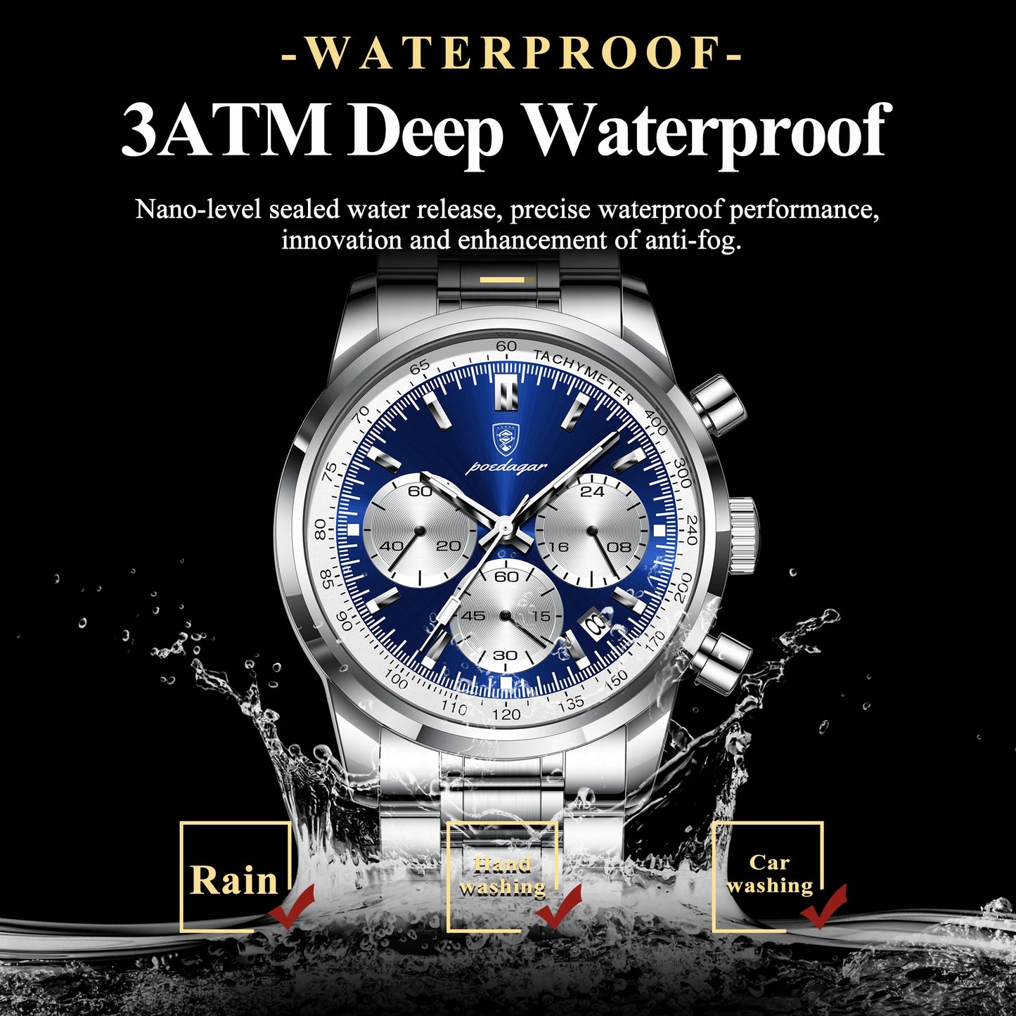 POEDAGAR Top Brand Luxury Man Watches Waterproof Luminous Date Chronograph Men's Quartz Watch Stainless Steel Sports Men Watch