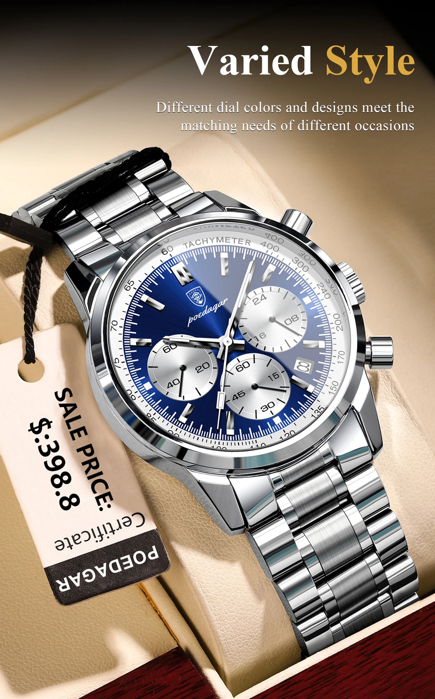 POEDAGAR Top Brand Luxury Man Watches Waterproof Luminous Date Chronograph Men's Quartz Watch Stainless Steel Sports Men Watch