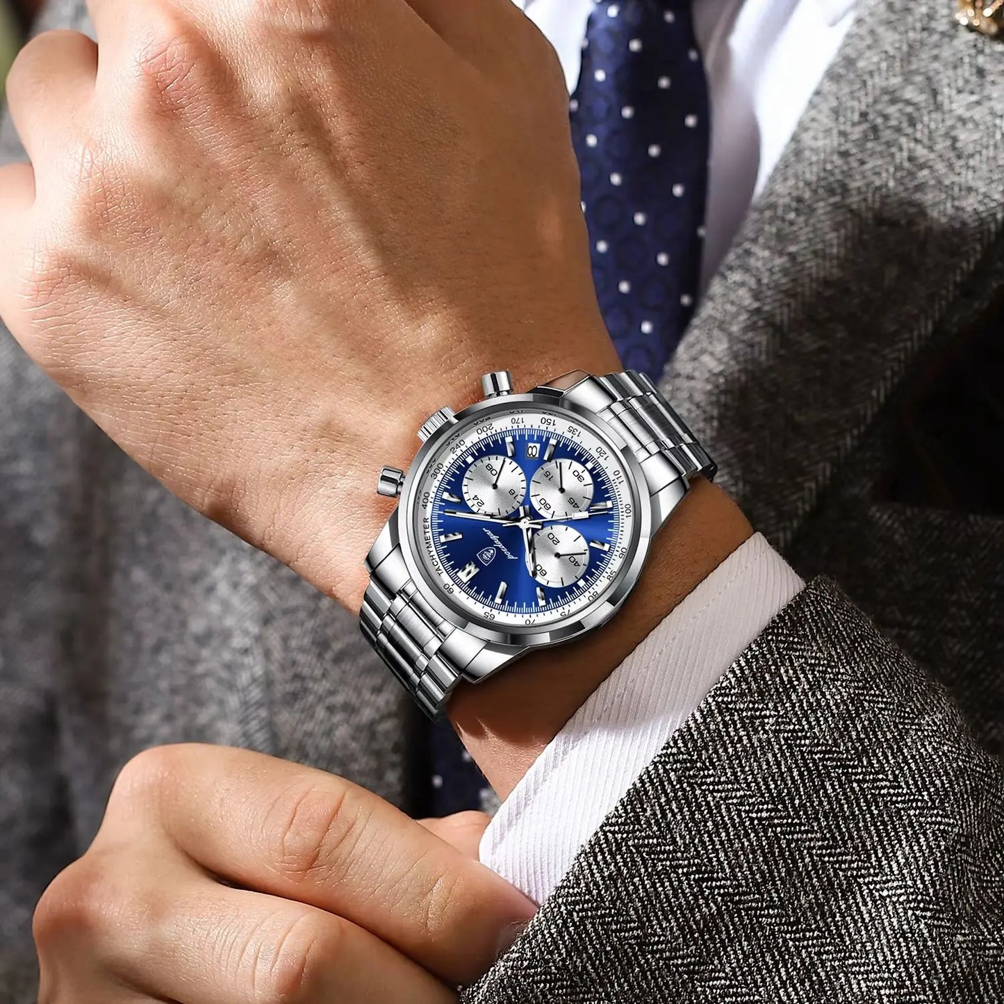 POEDAGAR Top Brand Luxury Man Watches Waterproof Luminous Date Chronograph Men's Quartz Watch Stainless Steel Sports Men Watch