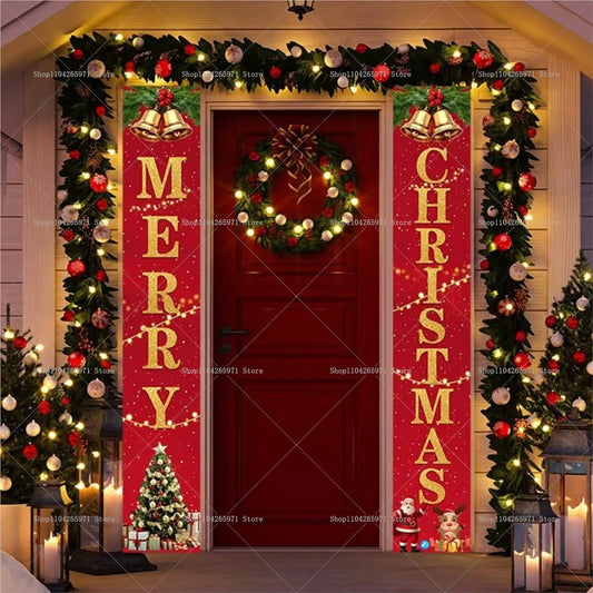 Christmas Door Banner Door Couplet Merry Christmas Decoration For Home 2025 Navidad Kerst Natal Noel Xmas Decor New Year 2026