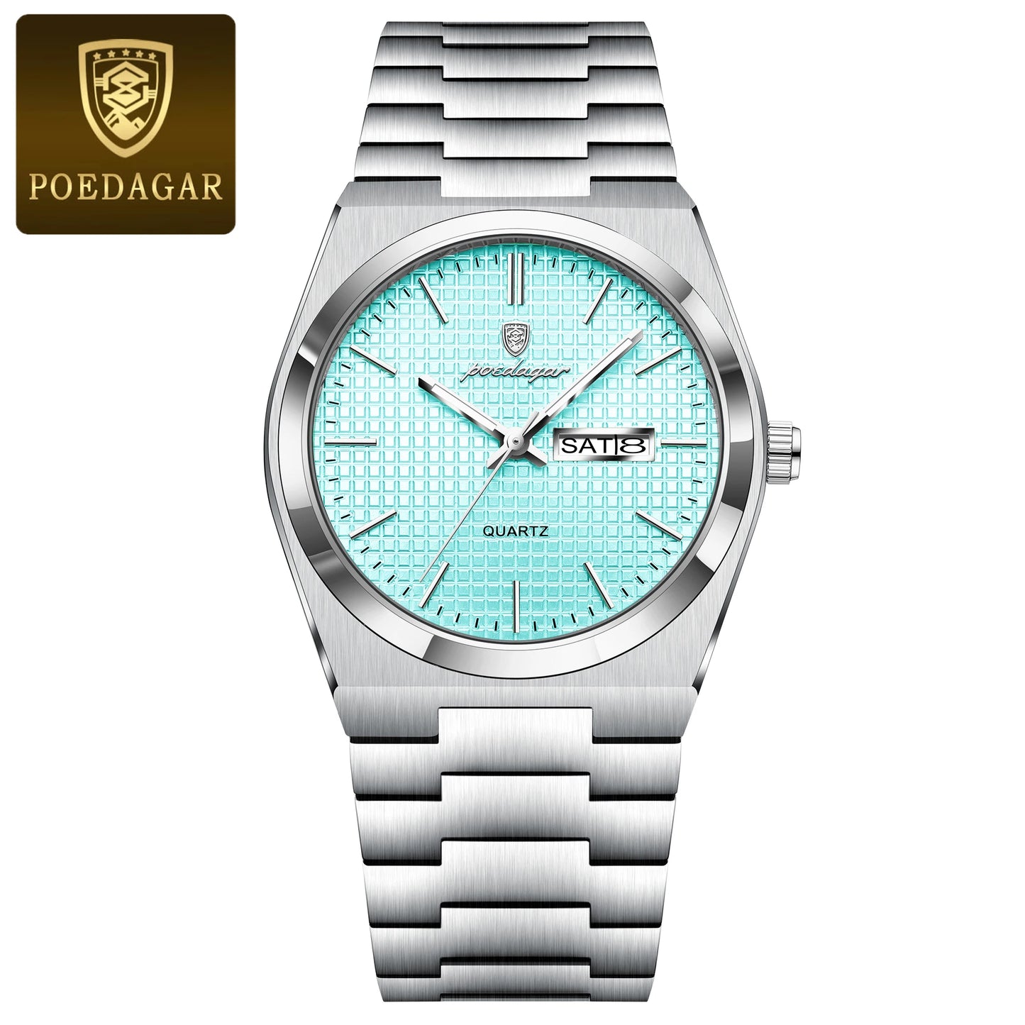 POEDAGAR Top Luxury Man Watch Waterproof Stainless Steel Men Wristwatch Luminous Date Week Fashion Business Quartz Men's Watches