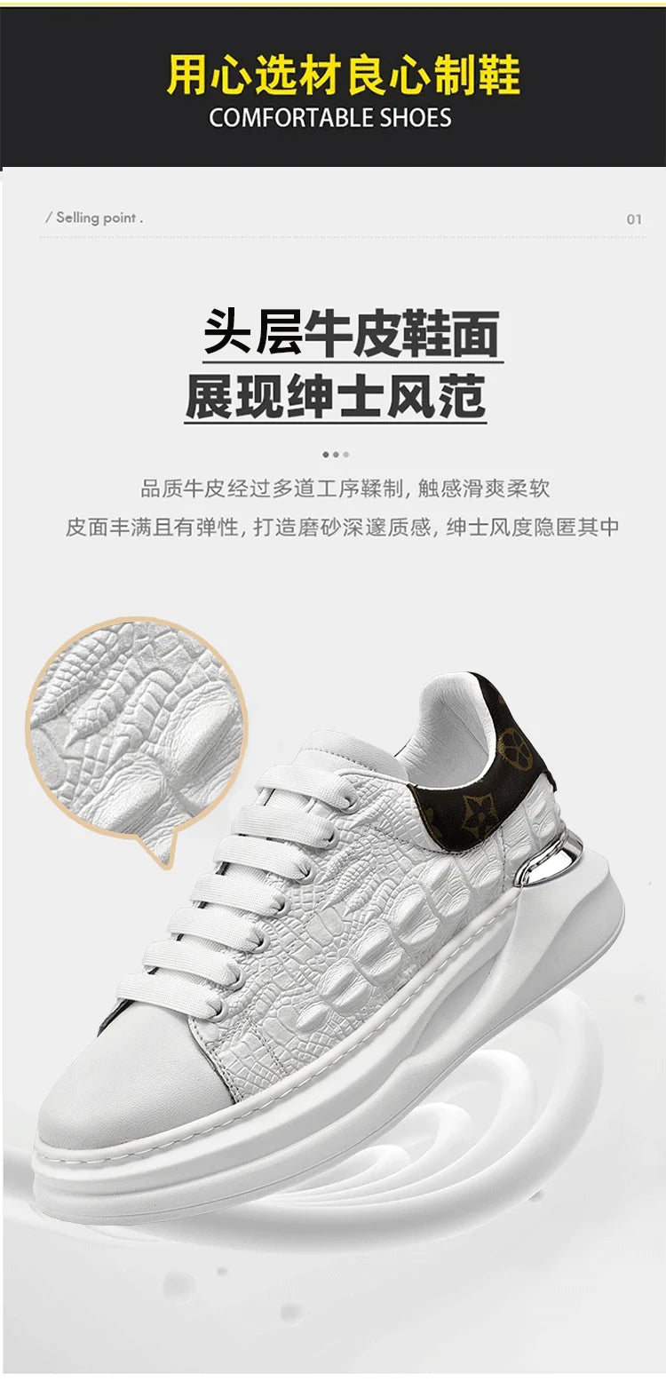 Men's Sneakers Genuine Leather Breathable Casual Shoes Light Anti Slip Walking Loafers Academy Style Board Shoes Tenis Masculino