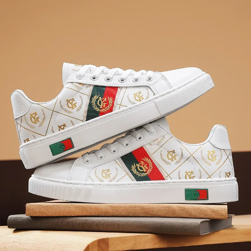 Sneakers Casual Men Designer Punk Golden Board Shoes Fashion Microfiber Leather Upper Height Increased Flat Platform Sport Shoes