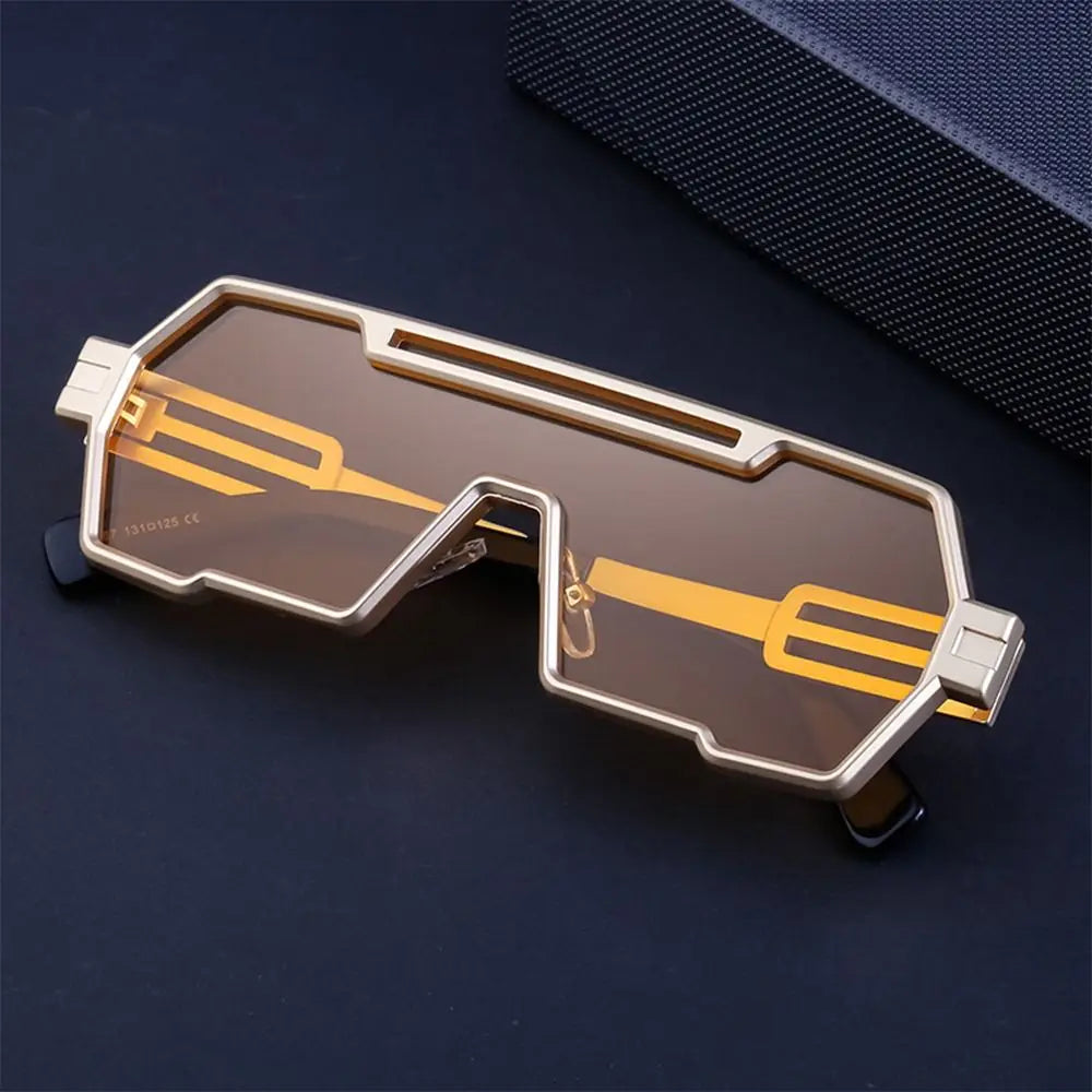 Metal Steampunk Sunglasses Trendy Punk UV400 Protection Shades Big Frame Irregular Square Sun Glasses for Men