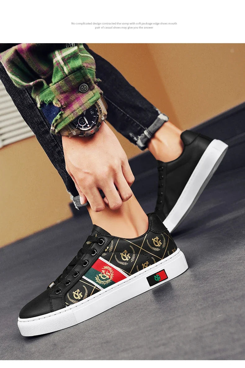 Sneakers Casual Men Designer Punk Golden Board Shoes Fashion Microfiber Leather Upper Height Increased Flat Platform Sport Shoes