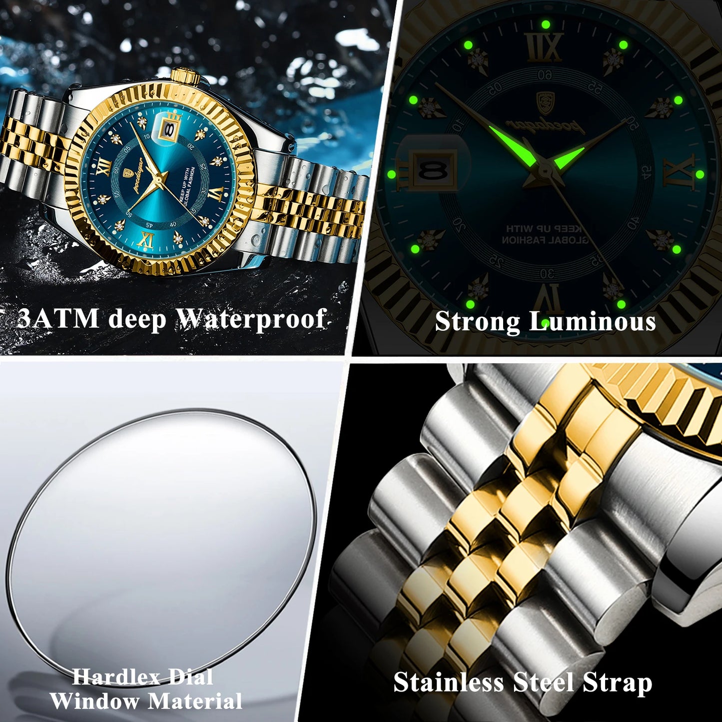 POEDAGAR Luxury Man Quartz Wristwatch Waterproof Luminous Date Stainless Steel Watch For Men Military Sports Men's Watches Reloj