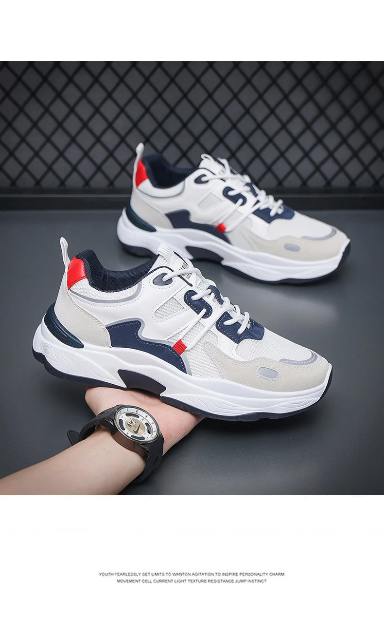 Men's fashion sports casual shoes breathable four seasons soft soled comfortable outdoor running shoes student lace up sneakers