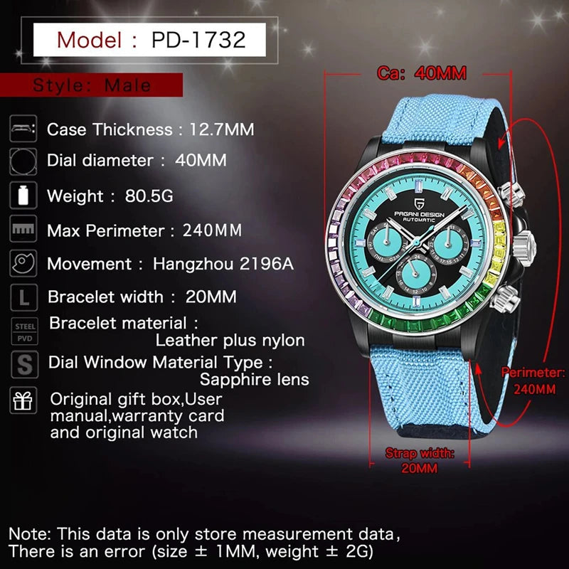 PAGANI DESIGN V2 40MM Rainbow Circle Luxury Men's Mechanical Watch Multifunction Automatic Watch Men's Sapphire Glass Waterproof
