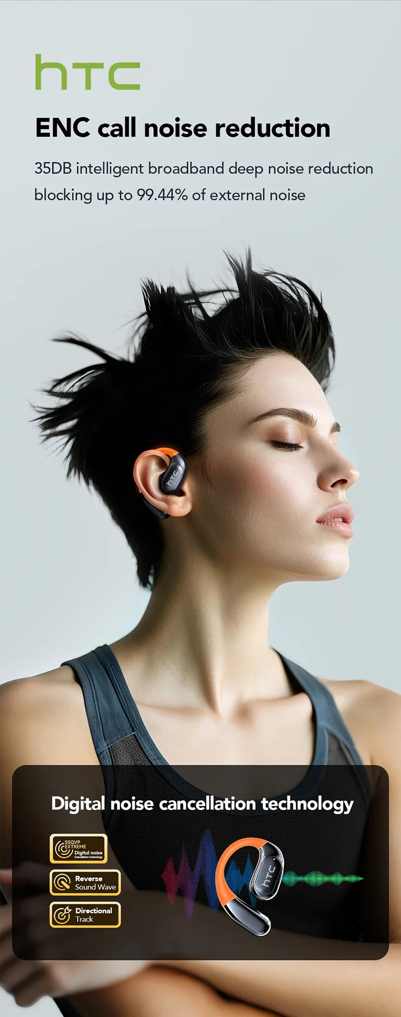 【HTC NE27】 Bluetooth Earphones AI OWS Sports Headphones LCD Screen Wireless Headphones Glowing Earhook Translator Earbuds