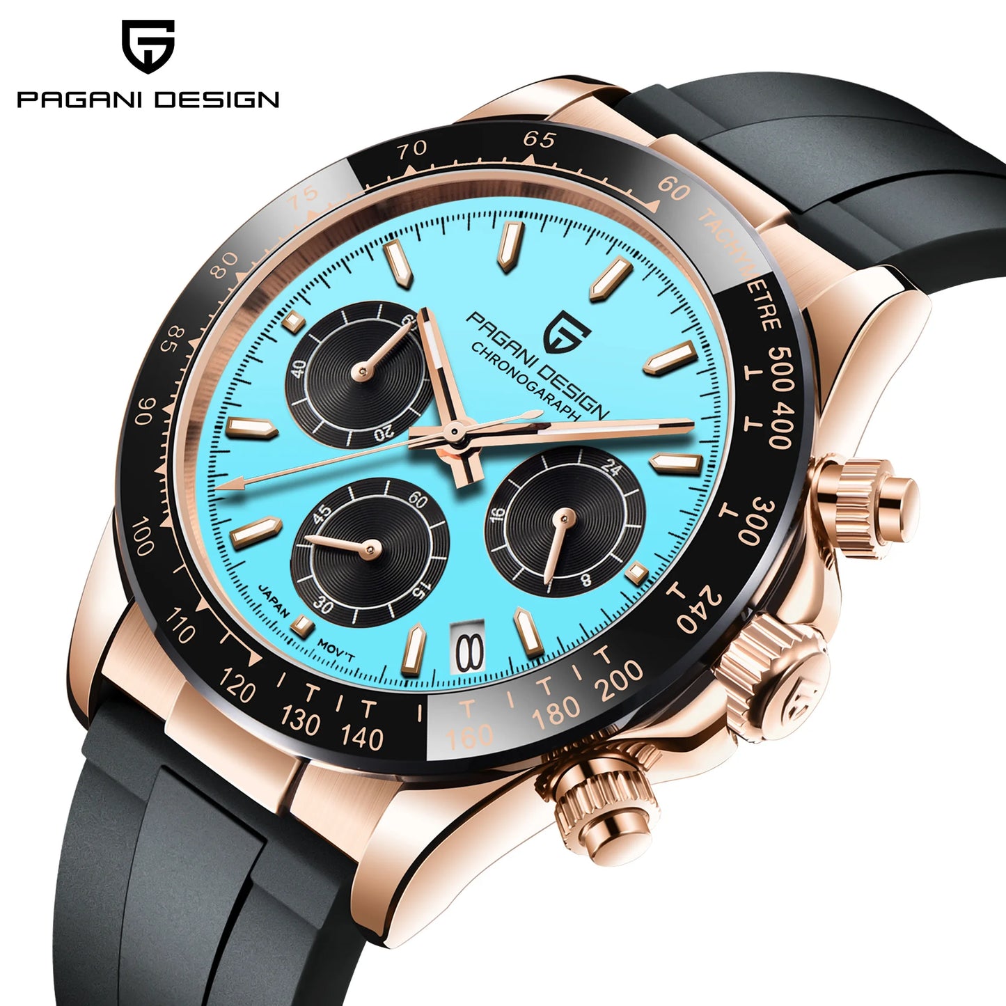 PAGANI DESIGN 2025 NEW Ice Blue Dial Mens Watches Luxury Rose Gold Quartz Watch For Men Sport Chronograph Sapphire crystal Watch
