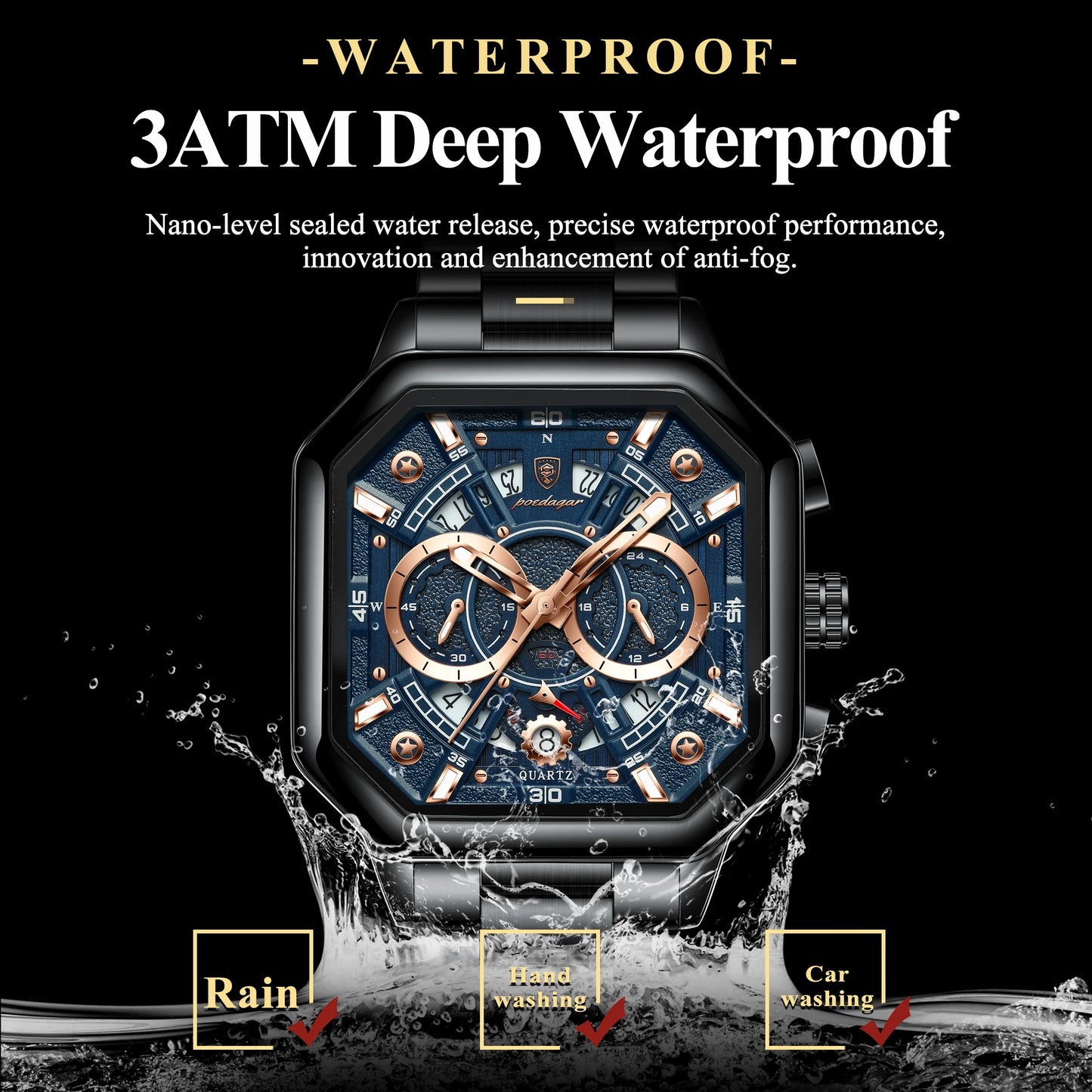 POEDAGAR Luxury Men's Quartz Clock Waterproof Luminous Chronograph Date Man Watch Stainless Steel Fashion Sports Watches For Men