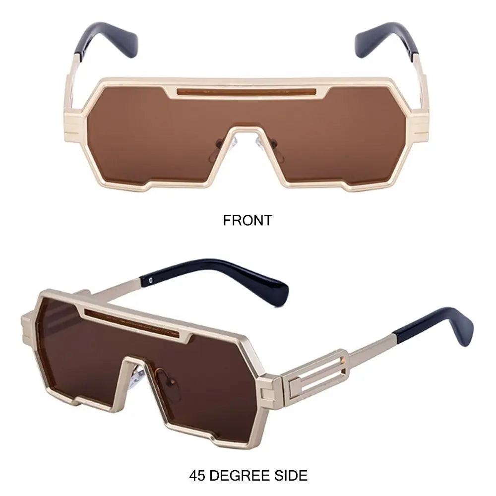 Metal Steampunk Sunglasses Trendy Punk UV400 Protection Shades Big Frame Irregular Square Sun Glasses for Men